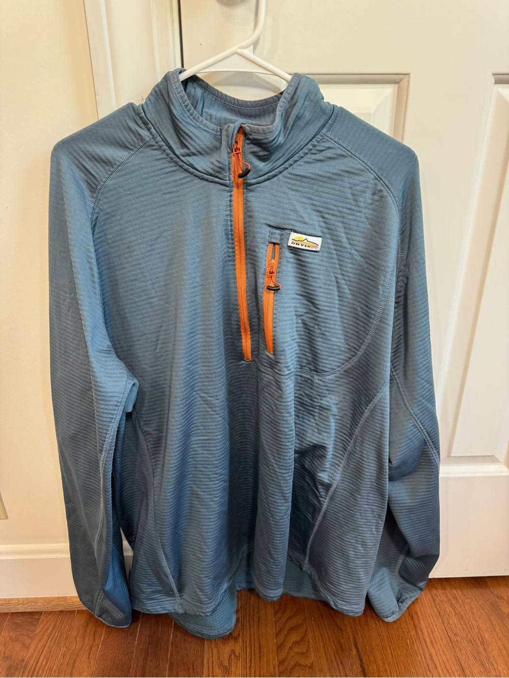 Orvis Slate Blue Half-Zip Performance Pullover with Orange Zips